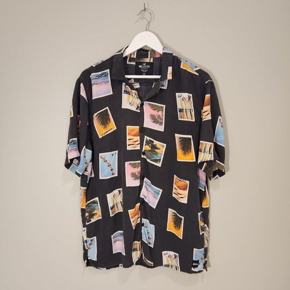 Hollister Epic Flex Stretch Button Shirt Allover Photo Collage - SizeXL
